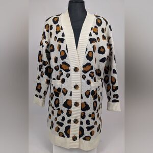 Women's Who What Wear Animal Print Cardigan Sweater Buttons Soft Size Medium